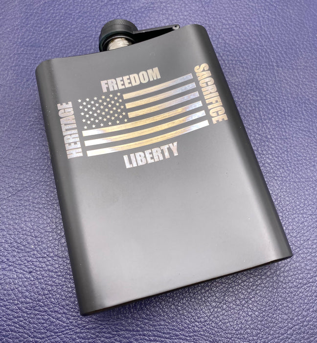 Four Values Flag/Dogtag Black Stainless Steel Flask